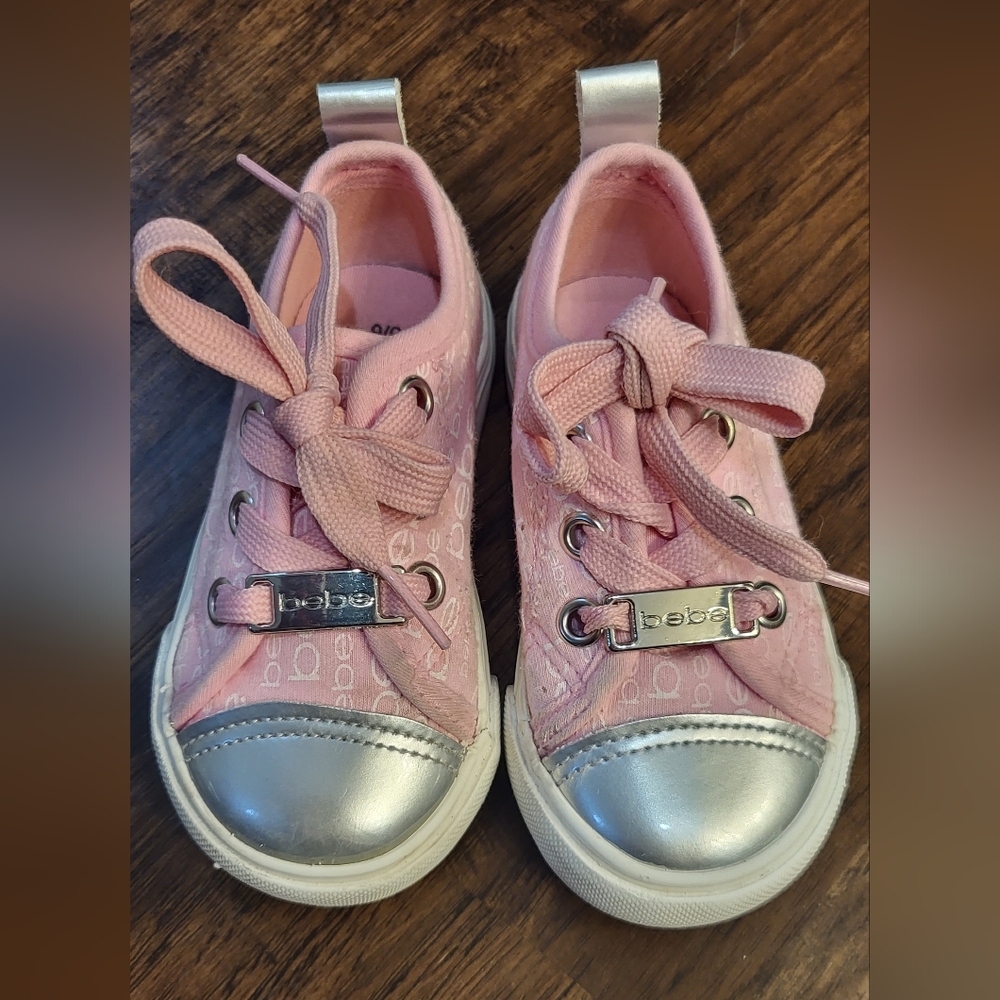 Girl's Bebe Pink and Silver Sneakers Size 5/6